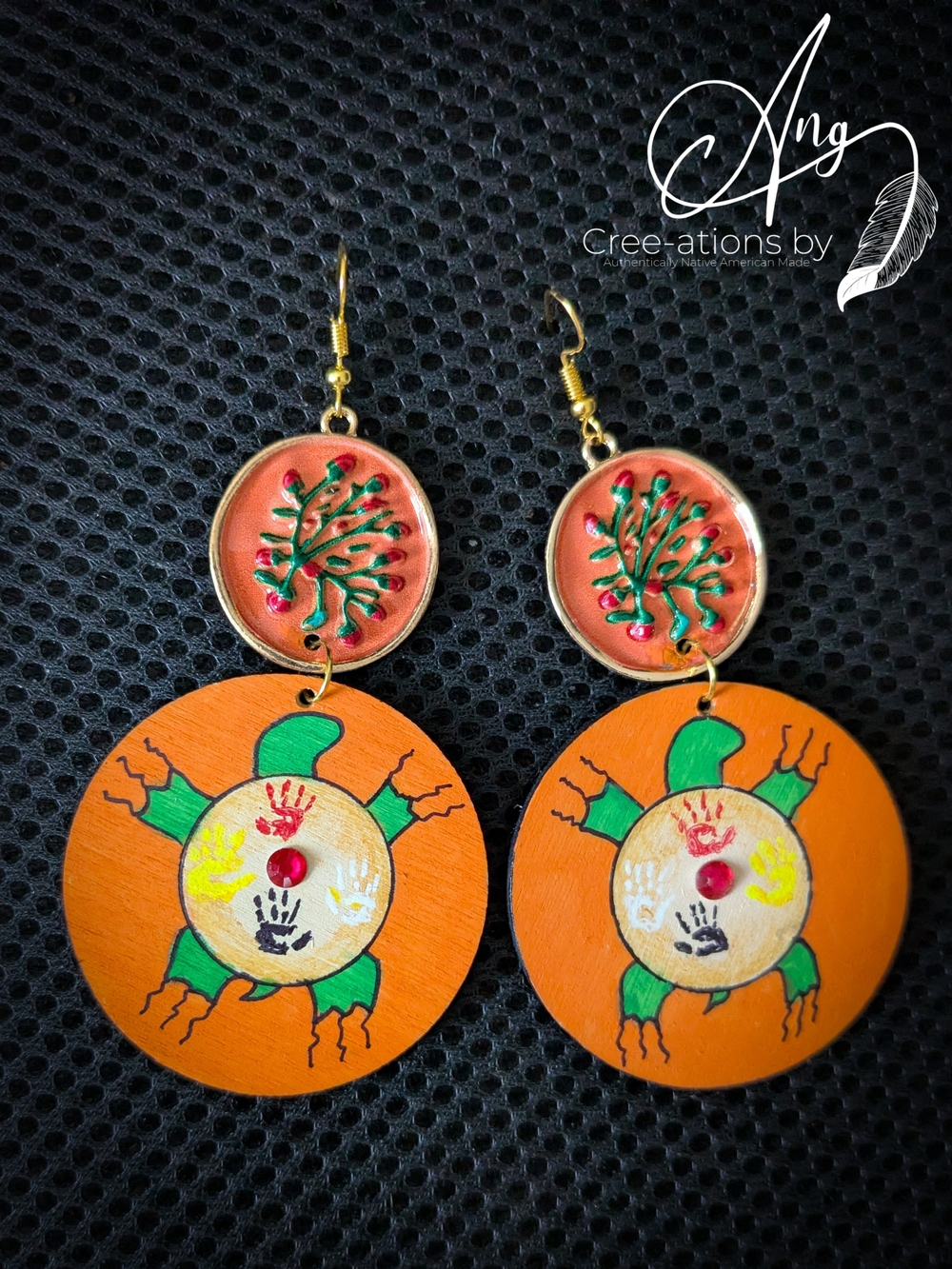 Orange Turtle Island Every Child Matters Hand-Painted Indigenous Earrings